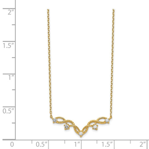 14K Woven Bar CZ with 2IN EXT Necklace-WBC-SF2773-18