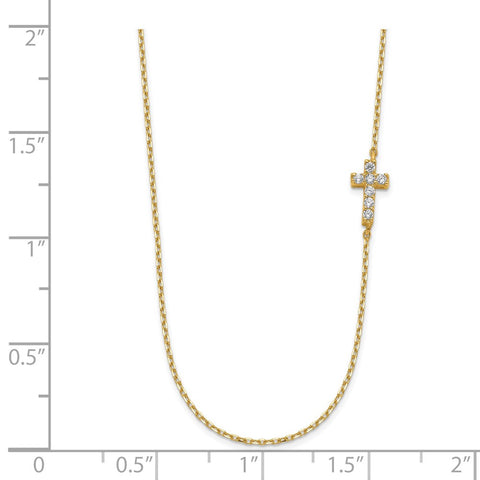 14K Small Cross CZ with 2IN EXT Necklace-WBC-SF2775-18