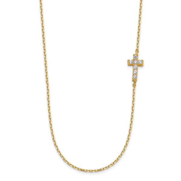 14K Small Cross CZ with 2IN EXT Necklace-WBC-SF2775-18