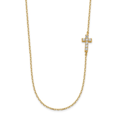 14K Small Cross CZ with 2IN EXT Necklace-WBC-SF2775-18