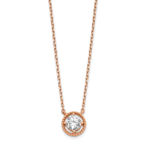14K Rose Gold Circle CZ w/ 1in ext. Necklace-WBC-SF2776-15