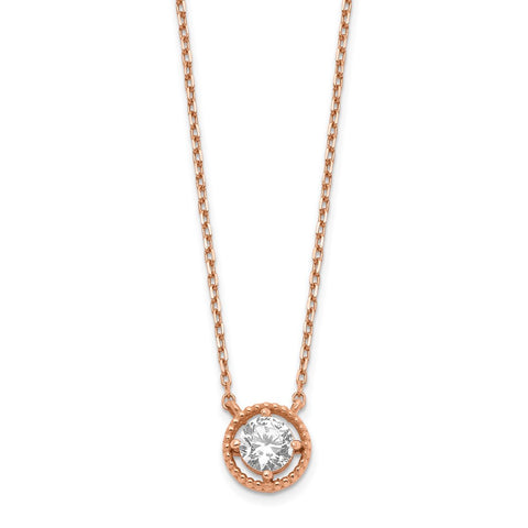 14K Rose Gold Circle CZ w/ 1in ext. Necklace-WBC-SF2776-15
