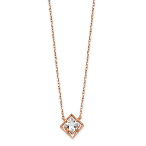 14K Rose Gold Square CZ w/ 1in ext. Necklace-WBC-SF2779-15