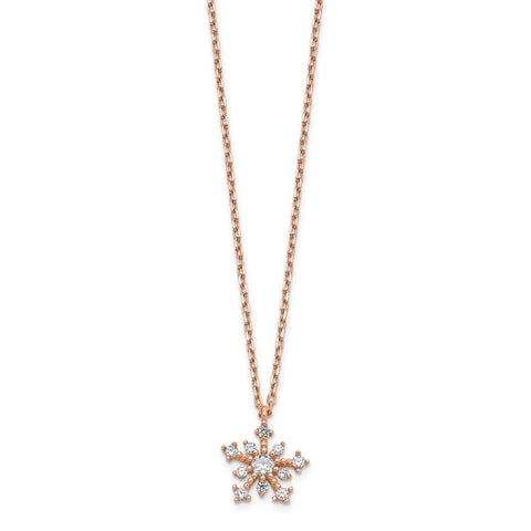 14K Rose Gold CZ Snowflake w/ 1in ext. Necklace-WBC-SF2781-15