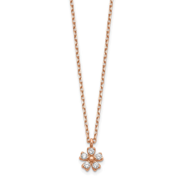 14K Rose Gold CZ Flower w/ 1in ext. Necklace-WBC-SF2782-15