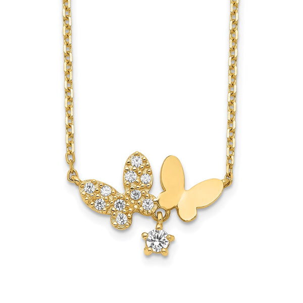 14K Butterflies CZ with 2IN EXT Necklace-WBC-SF2783-18