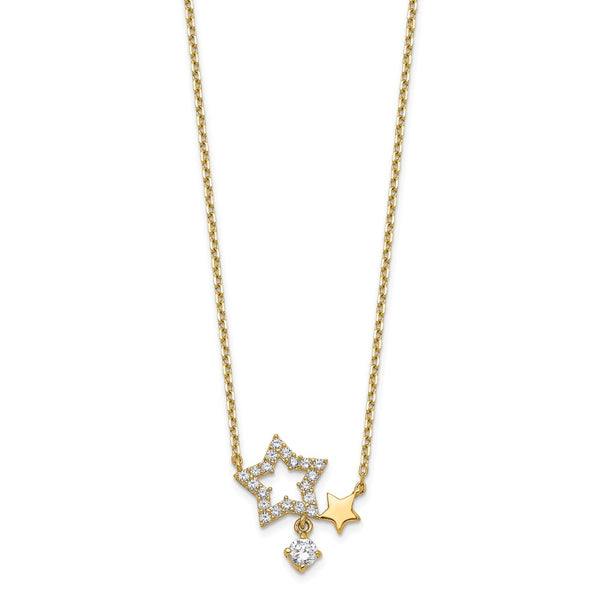 14K Stars CZ Dangle with 2IN EXT Necklace-WBC-SF2792-18