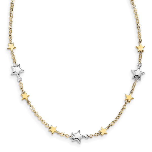 14K Two-Tone Stars w/1in ext. Necklace-WBC-SF2795-17