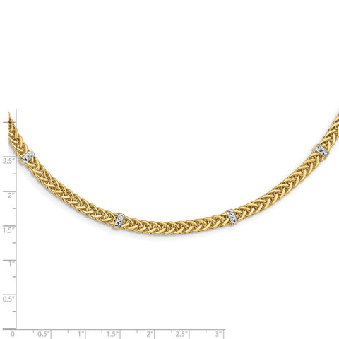 14K & White Rhodium Polished D/C Flat Wheat Necklace-WBC-SF2818-18