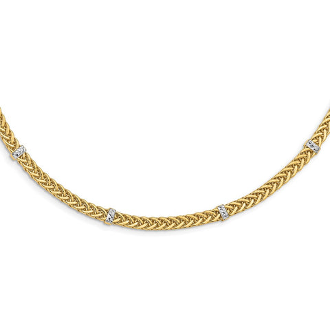 14K & White Rhodium Polished D/C Flat Wheat Necklace-WBC-SF2818-18