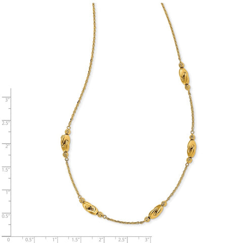 14K Polished 5 Station D/C Beads w/2 in ext. Necklace-WBC-SF2831-16