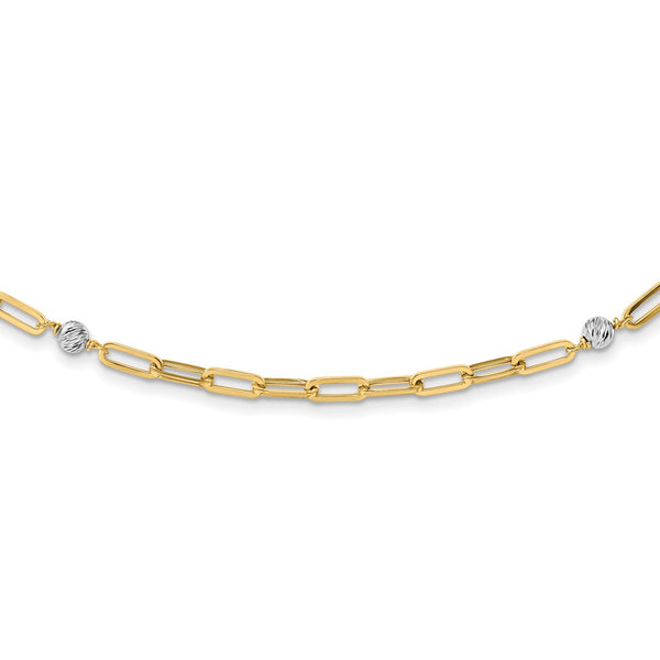 14K Two-tone Polished D/C Beads & Fancy Link Necklace-WBC-SF2846-18