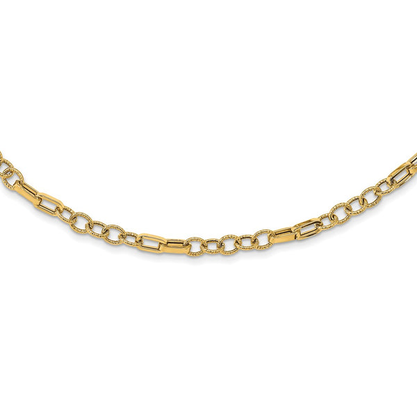 14K Polished and Textured Fancy Link 18in Necklace-WBC-SF2850-18