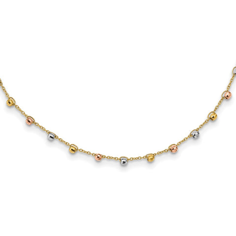 14K Tri-color Polished D/C Fancy Beaded 18in Necklace-WBC-SF2858-18