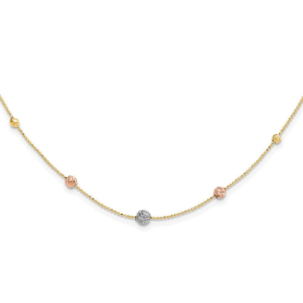 14K Tri-Color D/C Beads Beaded Chain Necklace-WBC-SF2863-18