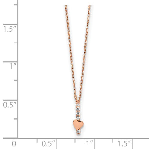 14k Rose Gold Polished CZ Heart w/1.25 in ext Necklace-WBC-SF2866-15