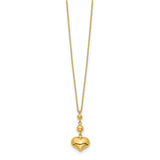 14k Heart with Bead w/2 IN EXT Necklace-WBC-SF2872-16