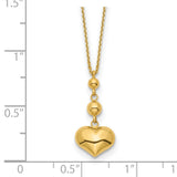 14k Heart with Bead w/2 IN EXT Necklace-WBC-SF2872-16