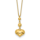 14k Heart with Bead w/2 IN EXT Necklace-WBC-SF2872-16