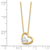 14K and White Rhodium Brushed and Polished Love Heart 17in Necklace-WBC-SF2875-17