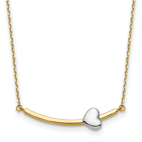14k Two-tone Heart Bar Necklace-WBC-SF2878-18