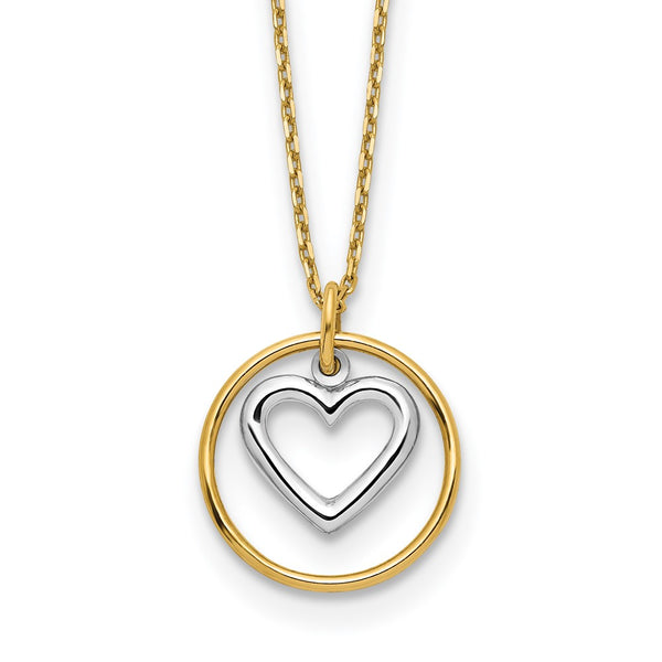 14k Two-tone Heart in Circle Necklace-WBC-SF2883-18