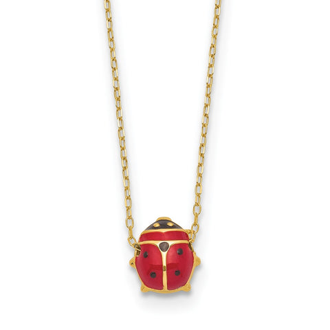 14k Polished Enameled Large Ladybug 16.5in Necklace-WBC-SF2890-16.5