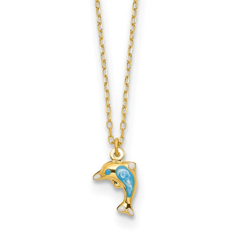 14k Polished Enameled Dolphin 16.5in Necklace-WBC-SF2893-16.5