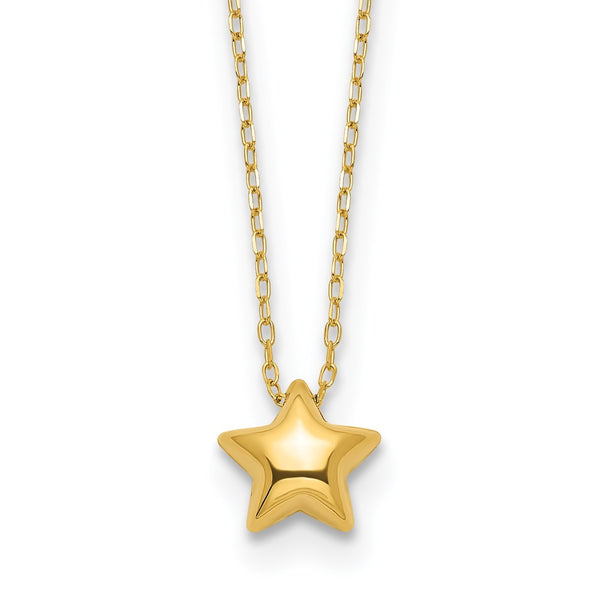 14k Polished Puffed Star 16.5in Necklace-WBC-SF2898-16.5