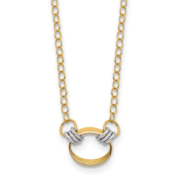 14K Two-tone Polished and Satin Circle Necklace-WBC-SF2905-17