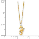 14k Yellow Gold Polished CZ Seahorse w/1.25 in ext Necklace-WBC-SF2908-15