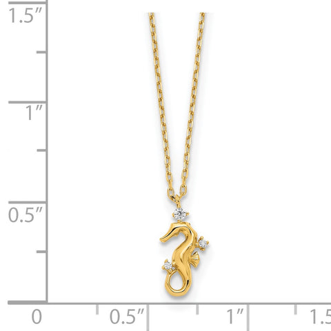 14k Yellow Gold Polished CZ Seahorse w/1.25 in ext Necklace-WBC-SF2908-15