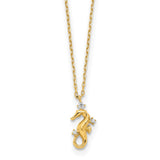 14k Yellow Gold Polished CZ Seahorse w/1.25 in ext Necklace-WBC-SF2908-15