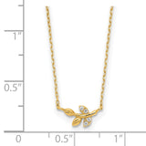 14k Yellow Gold Polished CZ Twig of Leaves w/1.25 in ext Necklace-WBC-SF2909-14.75