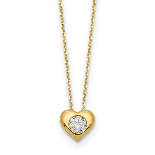 14k Polished CZ Heart Slide Necklace-WBC-SF2912-18