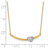 14K Two-tone Polished CZ Heart on Bar 17in Necklace-WBC-SF2914-17