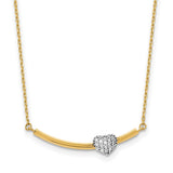 14K Two-tone Polished CZ Heart on Bar 17in Necklace-WBC-SF2914-17