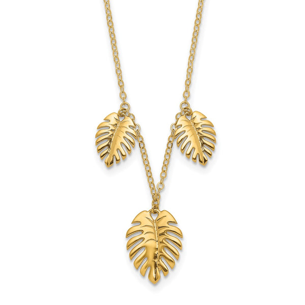 14K Polished Dangle Palm Leaves Necklace-WBC-SF2922-16.75