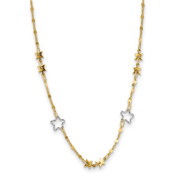 14K Two-tone Polished Star Necklace-WBC-SF2927-17