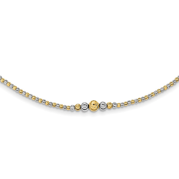 14K Two-tone Polished D/C Beaded 17in Necklace-WBC-SF2931-17