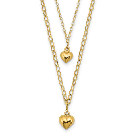 14K Double Layer Heart Link Polished Hearts 2 in ext. Necklace-WBC-SF2944-16