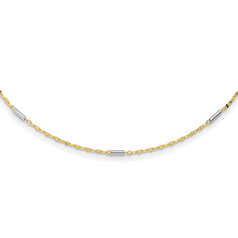 14K Two-tone Diamond-cut Mini Bar Links Fancy Necklace-WBC-SF2953-18