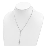 14K White Gold Polished Faceted Beads Rosary Necklace-WBC-SF2958W-18