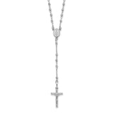 14K White Gold Polished Faceted Beads Rosary Necklace-WBC-SF2958W-18