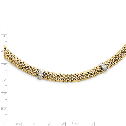14k Two-Tone 17in .05ct Completed Polished Diamond & Mesh Necklace-WBC-SF607-17