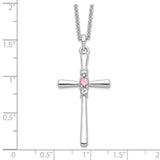 Sterling Silver Survivor Clear/Pink Swarovski Topaz Faith Cross Necklace-WBC-SV213SS-16