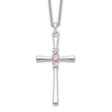 Sterling Silver Survivor Clear/Pink Swarovski Topaz Faith Cross Necklace-WBC-SV213SS-16