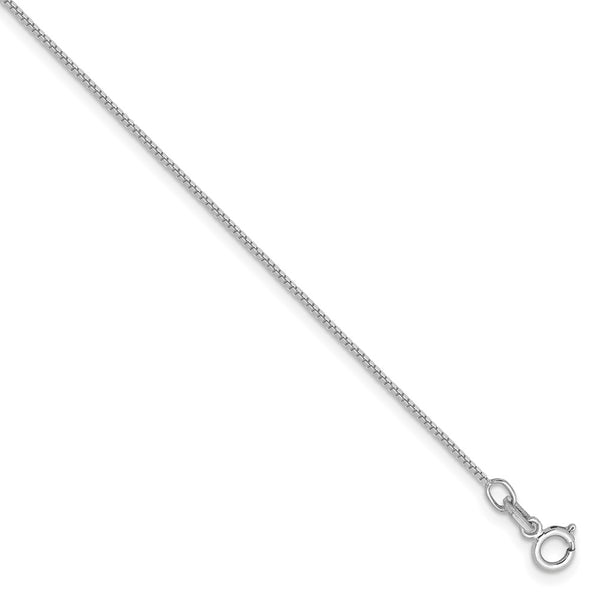 14k WG .7mm Box with Spring Ring Clasp Chain Anklet-WBC-WLB050-10