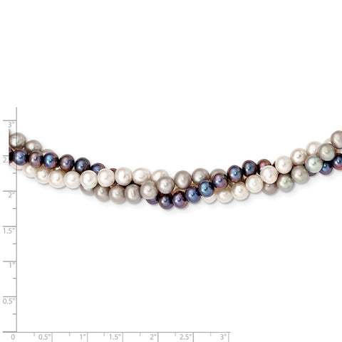 14K 6-7mm Multicolor Freshwater Cultured Pearl 3-strand Necklace-WBC-XF412-18