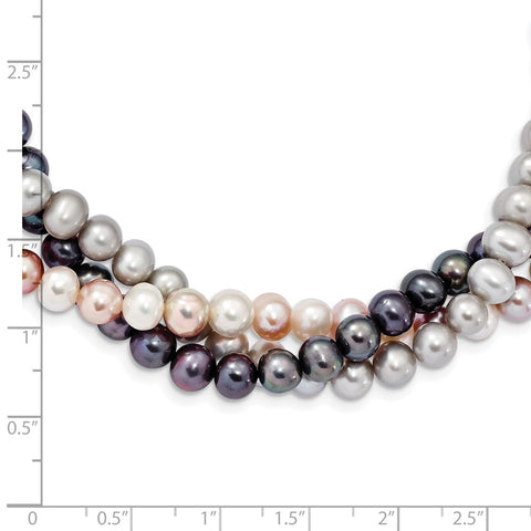14K 6-7mm Multicolor Freshwater Cultured Pearl 3-strand Necklace-WBC-XF413-18